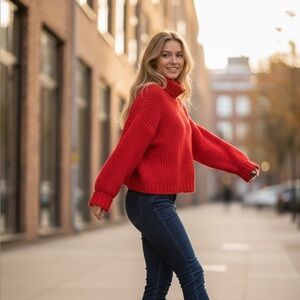 Anthropologie Ruby Red Turtleneck Lottie Sweater